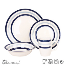 Ensemble de dîner en grès cérame Blue Circle 16PCS